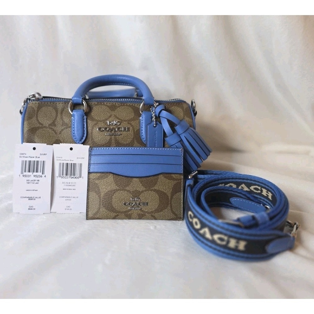 Coach Lacey Crossbody Bag With Matching Card Case Set In Signature Canvas Blue